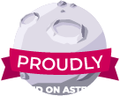 Badge saying: Proudly hosted on asteroids